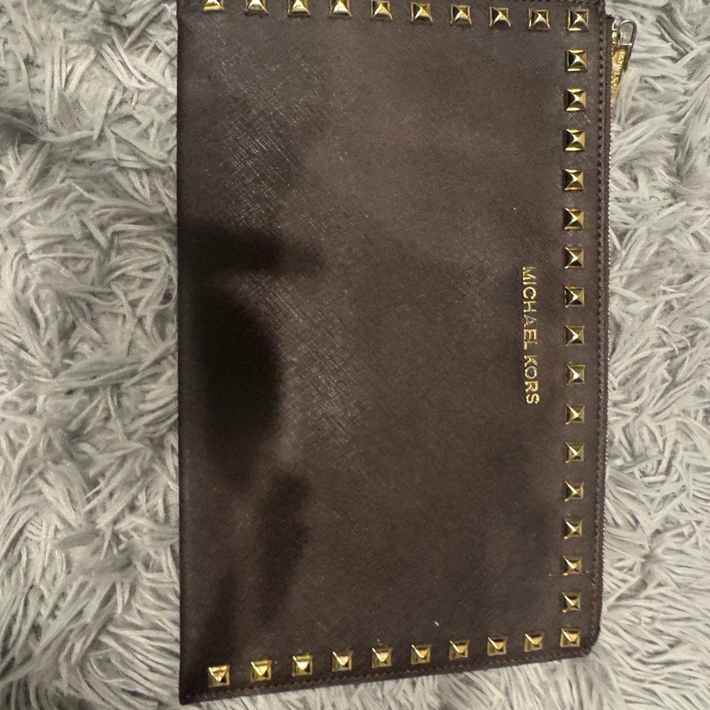 Michael Kors Tan Clutch with Gold Accents